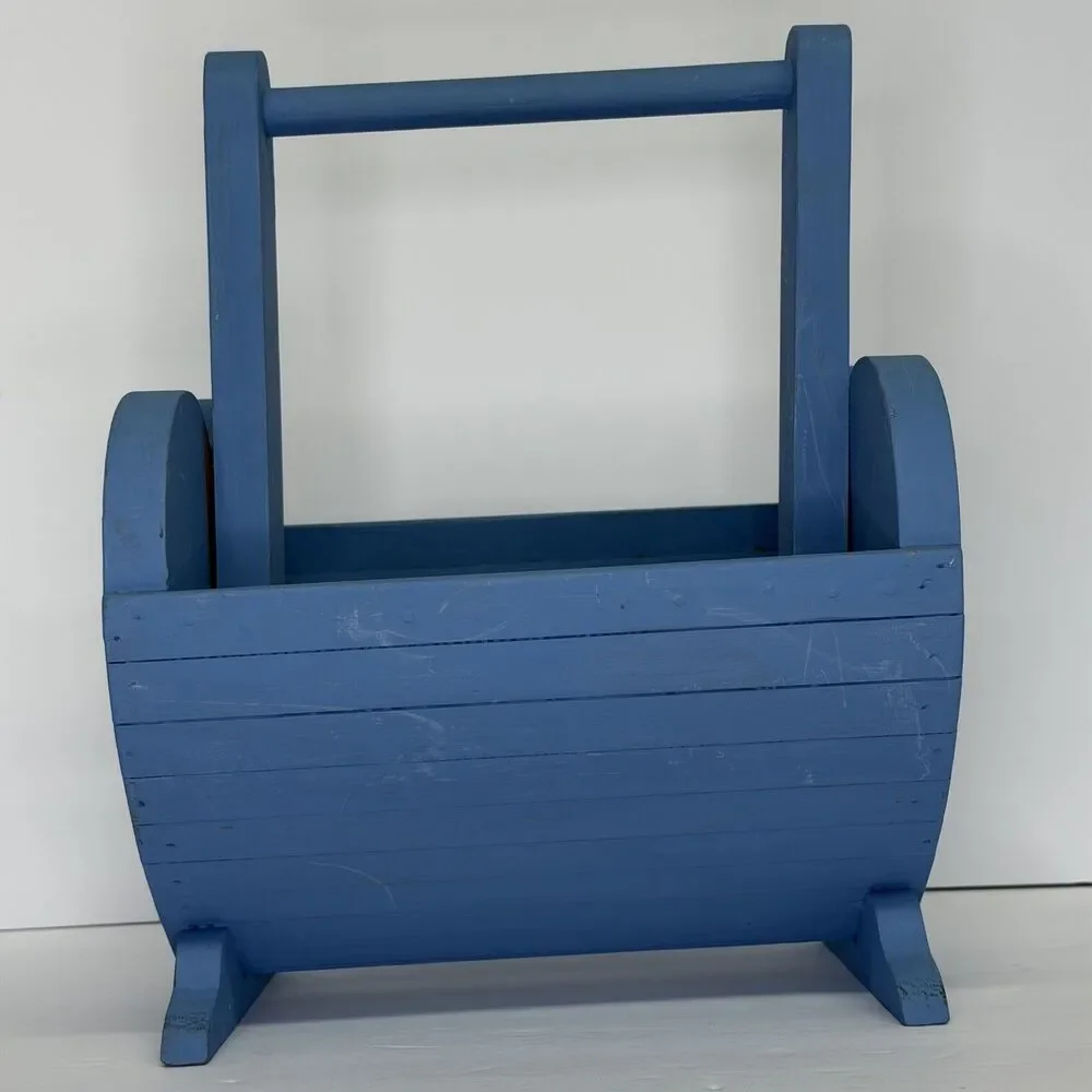 Heart Shaped Basket Wooden Vintage with Handle Sturdy Magazine Rack Cottage Core